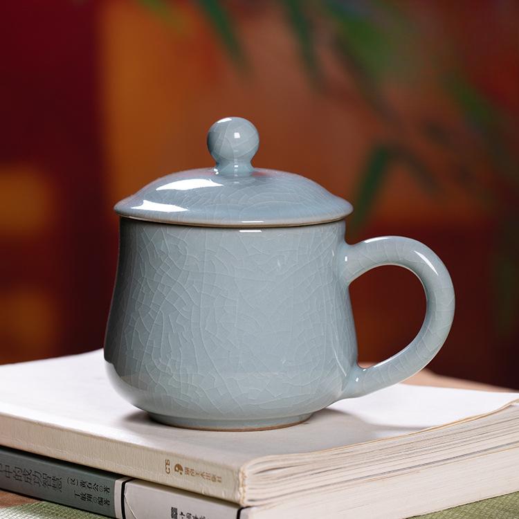 

Офисная чашка Селадон Лунцюань, бытовая кружка, чашка для чая с открытой трещиной печи Гэ, керамическая чашка для чая, личная чашка для воды с крышкой 260ML