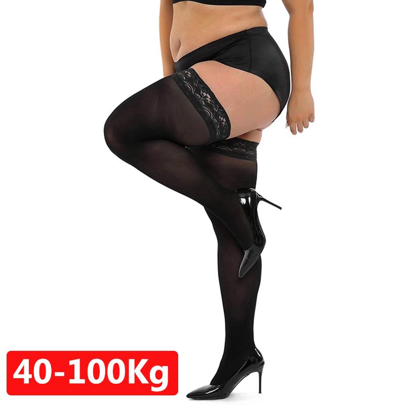 

Women Sexy Lace Thigh High Knee Stockings Lingerie Transparent High Elastic Stockings Nylon Temptation Medias Plus Size Socks One Size