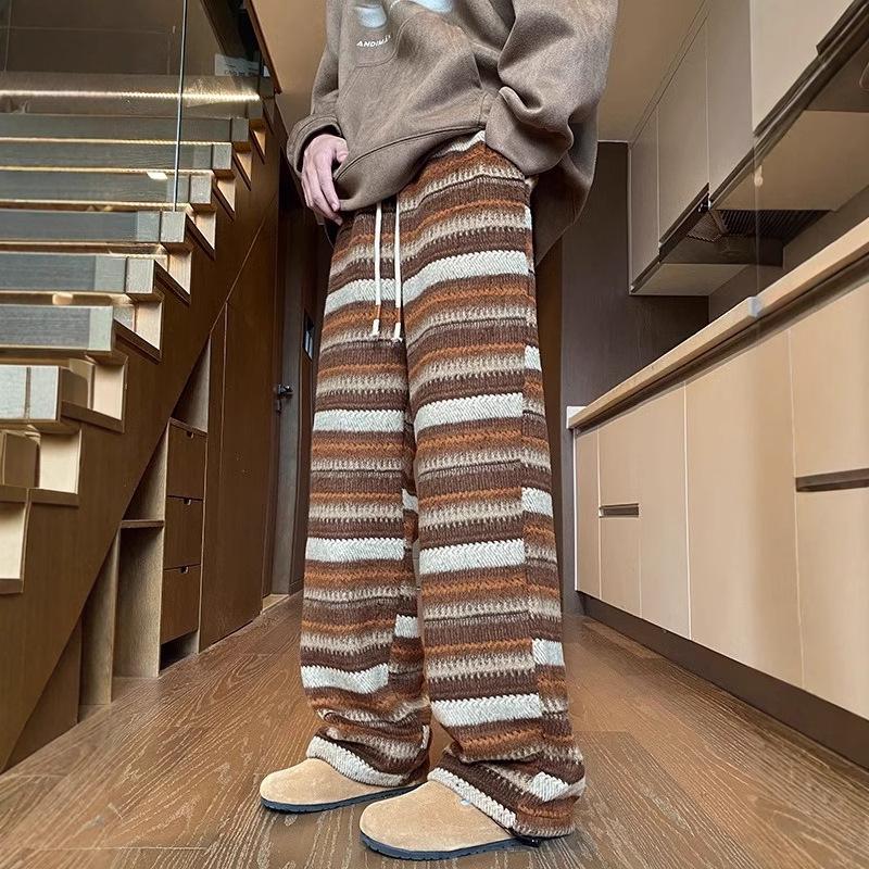 

Women s Retro Color Block Wool Pants - Autumn/Winter Loose Wide Leg Style XL