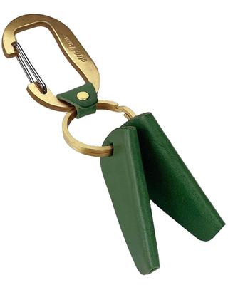 Keychain Key Cover Key Cover Key Ring Carabiner Made In Japan Leather Brass [Cliff] Men's (Green)