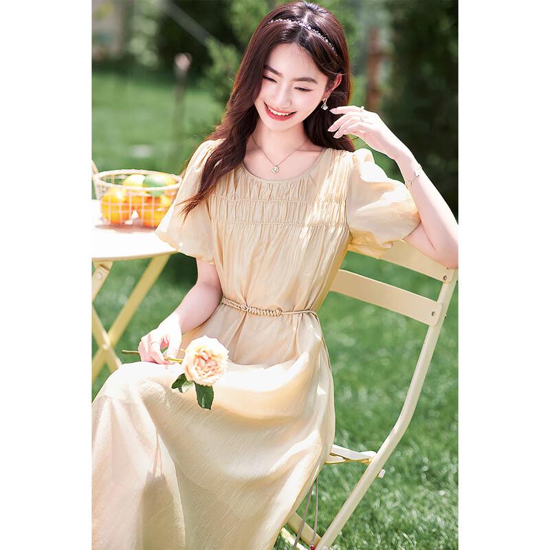 Time Like Water Women's Elegant Short-Sleeve Midi Dress 242003L1