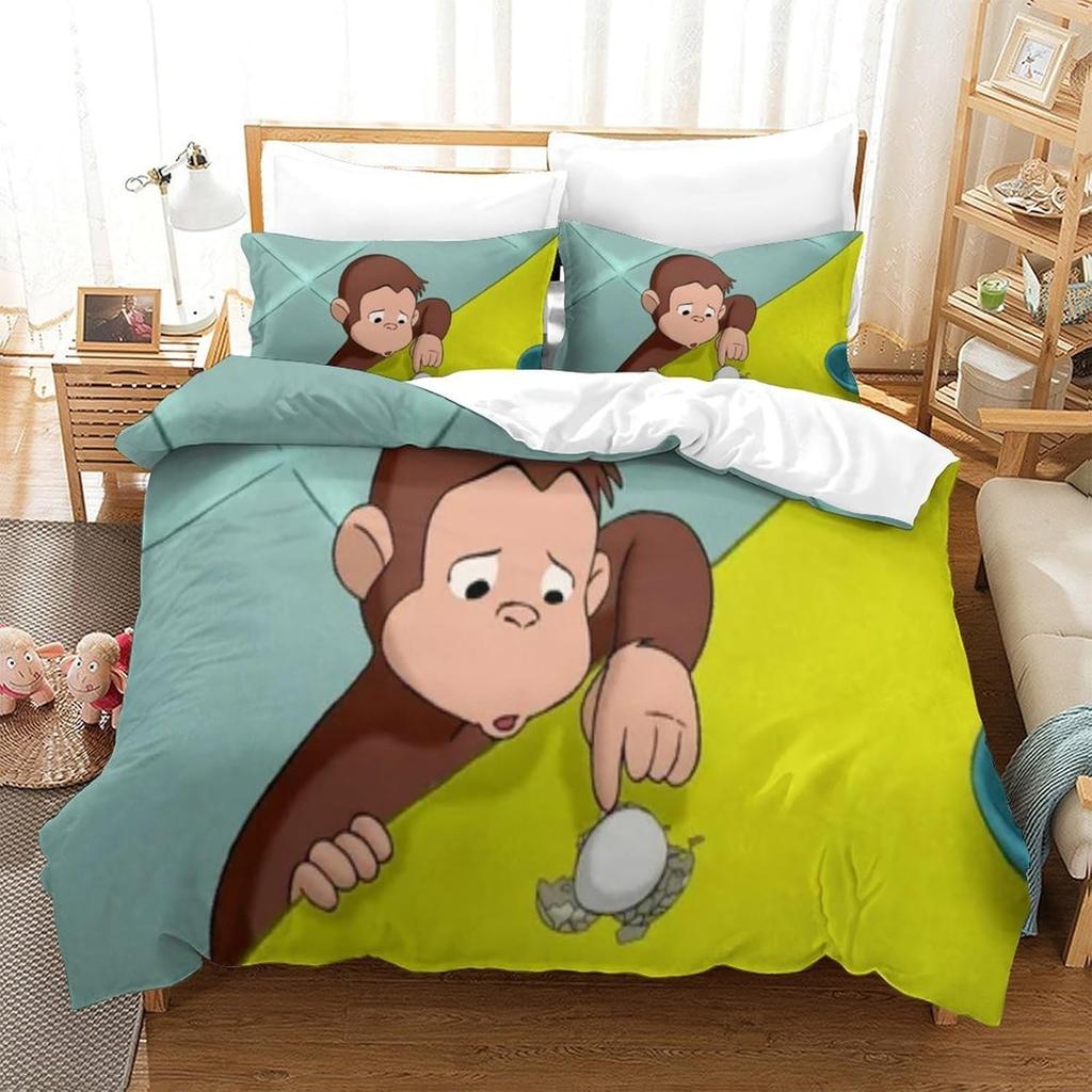 Animated Cartoon Monkey Bedding Set,Children's Bedding Sets with Pillowcases for Boys and Girls,Duvet Cover Set for All Season