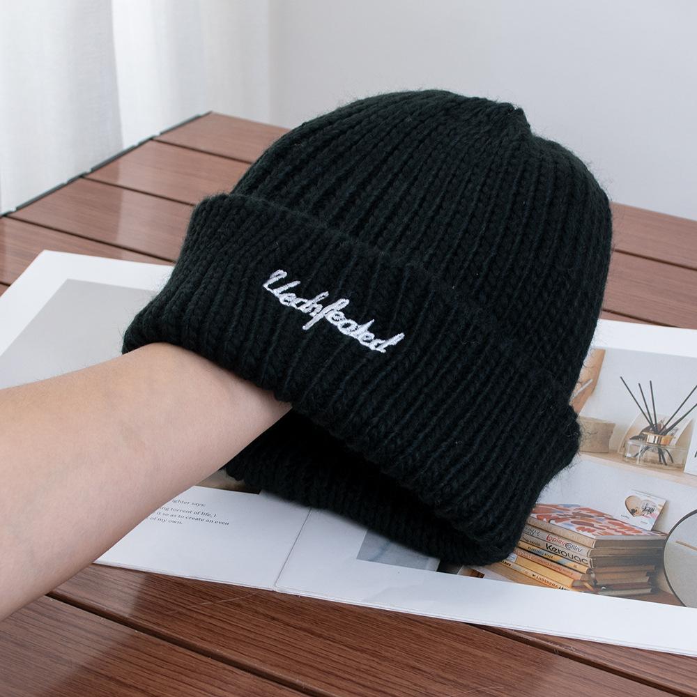Knitted hat women's autumn and winter big head circumference embroidered wool hat versatile bag head to keep warm and show a small cold hat