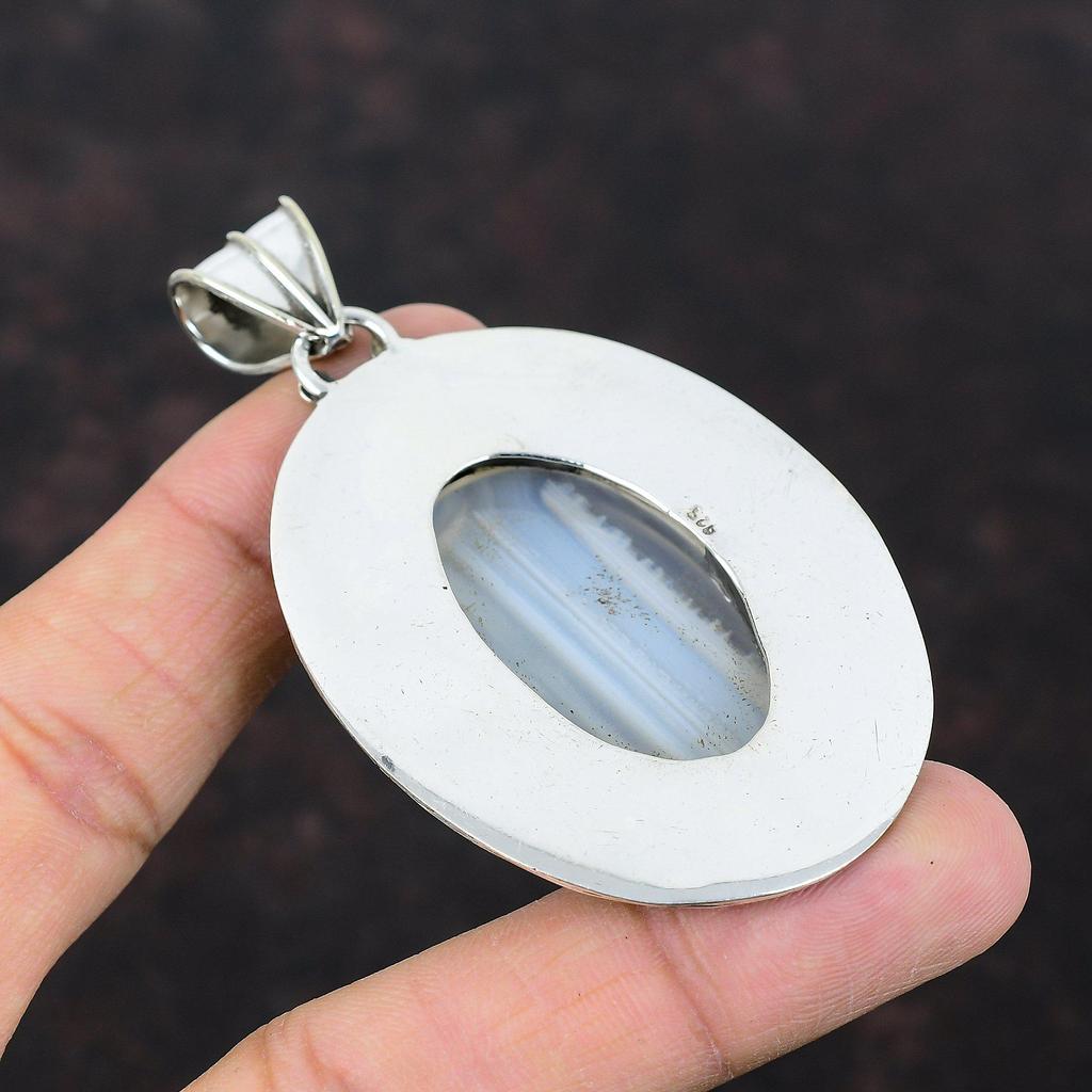 Botswana Achat Anhänger 925 Sterling Silber Anhänger echter Edelstein Schmuck handgemachter Anhänger Vintage Schmuck Geschenk für Frau schöner Anhänger