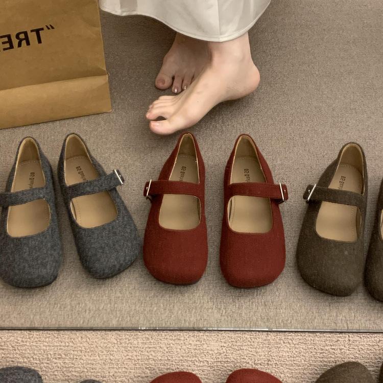 Mori woolen single shoes women's shoes 2025 spring and autumn new French retro casual flat bottom with Mary Jane shoes
