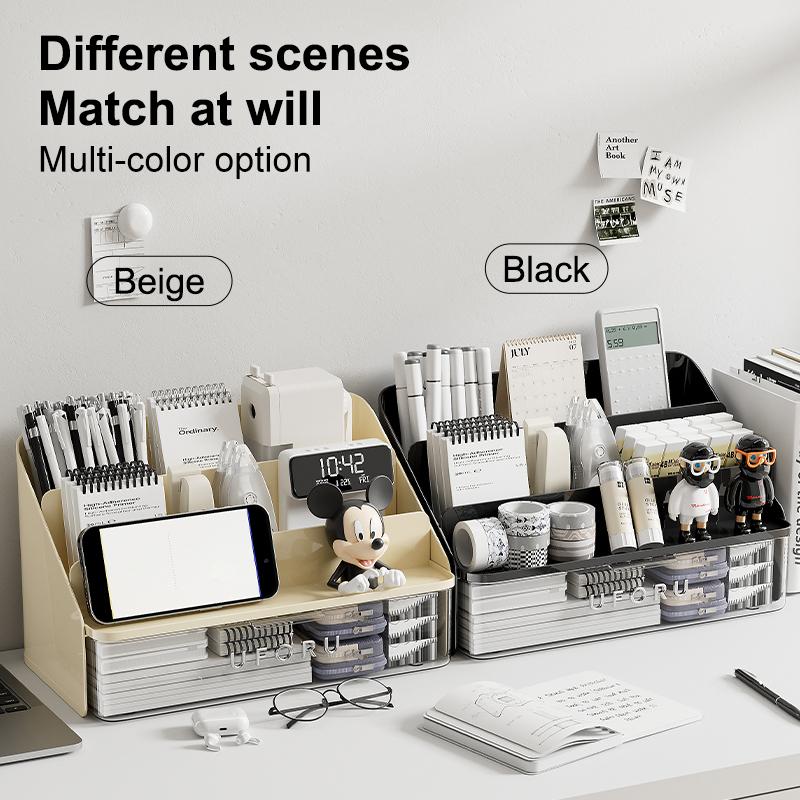 Desk organizer, student stationery drawer, home and office organizer with pen holder, multi-purpose storage box
