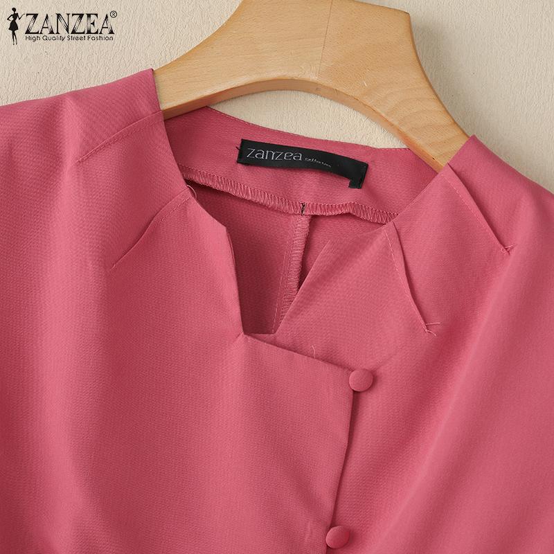 ZANZEA Women Summer V-Neck Solid Color Casual Short Sleeve Blouse