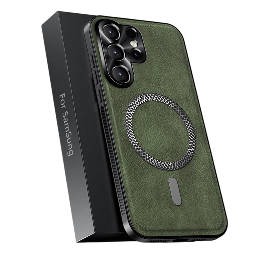 

For Samsung Galaxy S25 Ultra Magnetic Case PU TPU PC Phone Back Cover with Metal Lens Frame