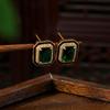 Paraiba Green Diamond Square Princess Earrings with Black Enamel