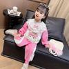 Girls Spring Autumn Cartoon Sweatshirt Set Stylish Lace Trim Baby Two Piece Outfit