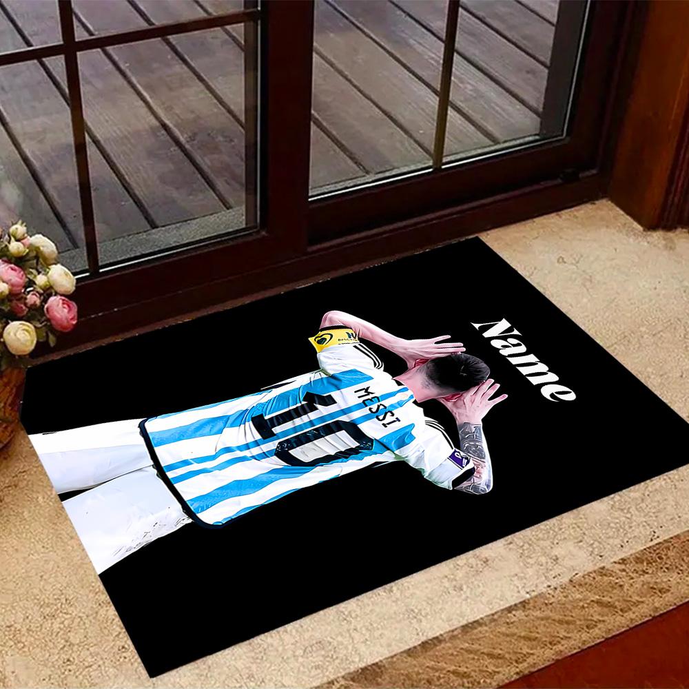 Messi's Celebration Moment Personalized Name Carpet Design for Dining Room Decorate room Hallway Kitchen Anti-slip Rug Anime Office Decor