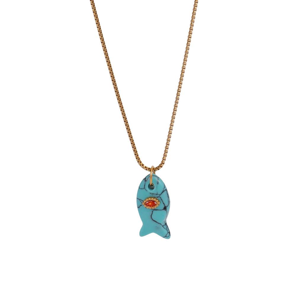1pc Trendy Bohemia Mini Fish Necklace Jewelry Handmade Fish Pendant Necklace Christmas Gift бирюзовый