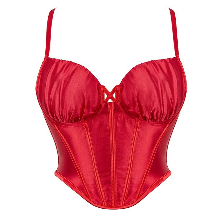JYL TS Red Steel Ring Cup Hanging Strap Women's Bra Top