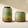 Creative Ceramic Green Tea Canister, Vintage Kiln-Glazed Sealed Candy Box Home Portable Storage Jar for Nuts and Coffee Beans
