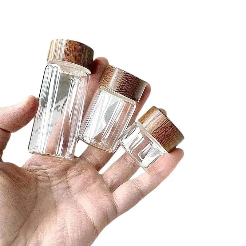 20/1PC Mini Glass Bottles Portable Coffee Beans Storage Container Tube Wood Lid Kitchen Sealed Canister Small Tea Spice Jars