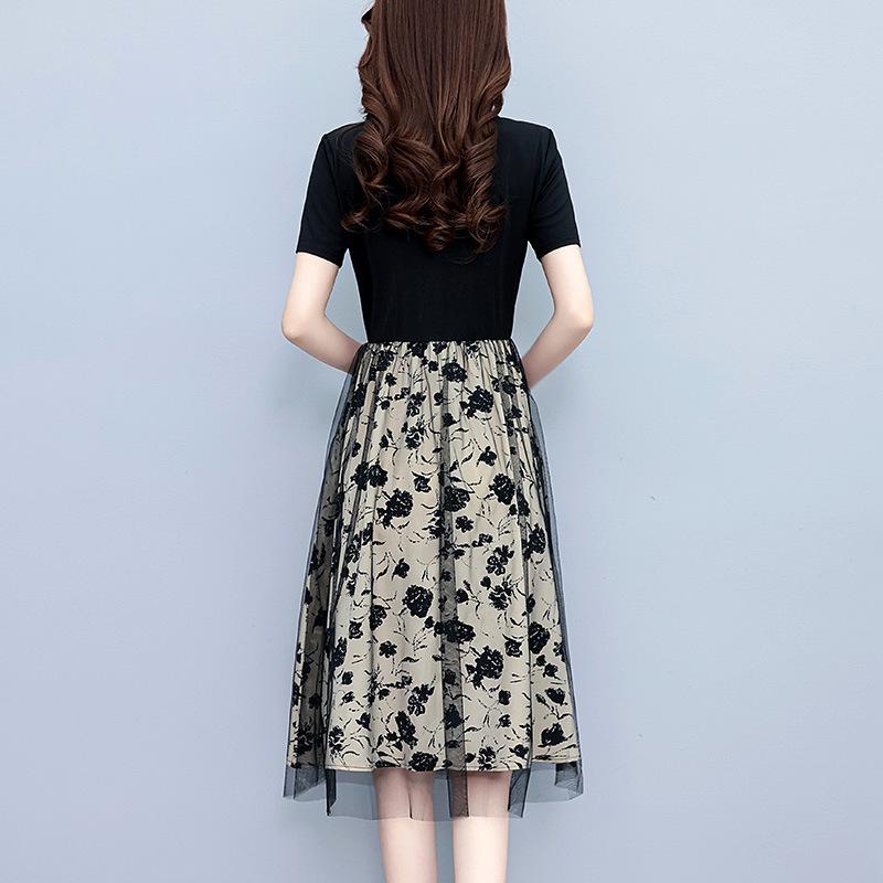 2026 Summer Plus Size Women's Mesh Embroidered Short-Sleeved Slimming Dress