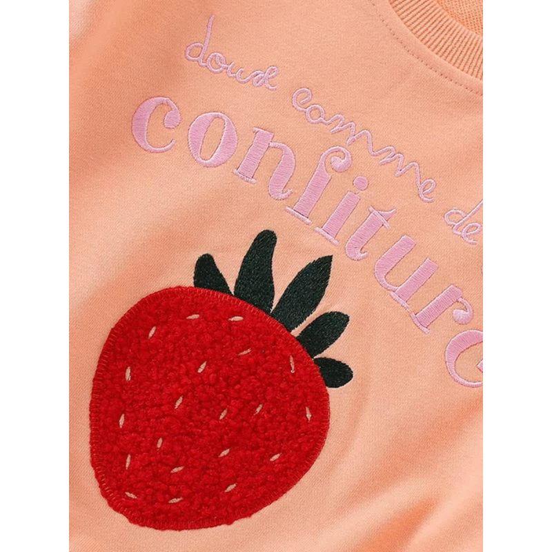 Girls' Sweatshirt, Spring and Autumn Style, Orange Strawberry Pullover, Children's Long-Sleeved Round-Neck Pure Cotton Base Shirt, Stylish