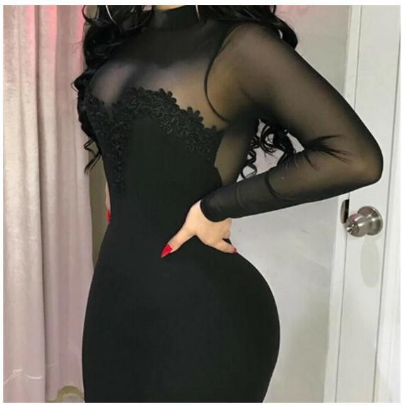 Women's Geometric Collar Long Sleeve Semi-Transparent Mini Dress