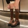 Fashion Women's Thick Heel Cotton Boots New Winter Round Head Side Zipper Rivet Metal Belt Buckle Thick Sole Non-slip Boots