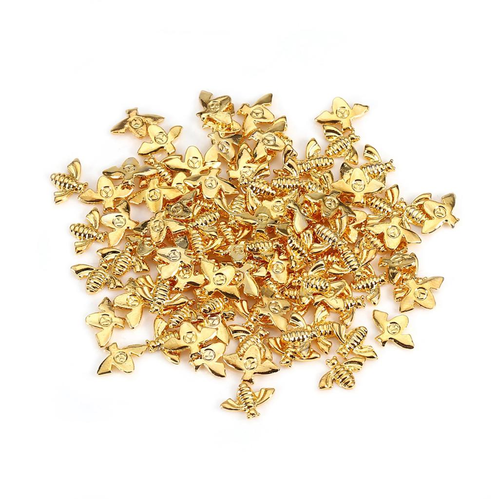 100pcs Bag Metal Bees 3D Nail Decoration Metal Stick Gold Silver Nail Decals Manicure Gold
