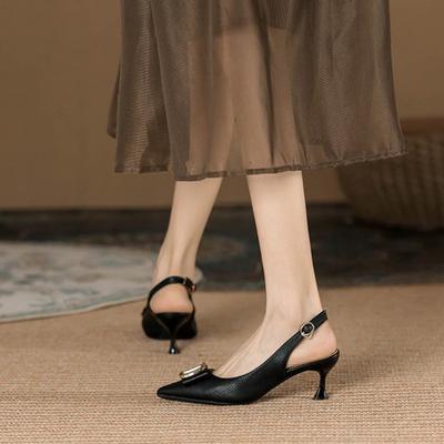 Girly Temperament High Heels Women's New Pointed Thin Heels Black Professional Not Tired Feet Soft Leather Shoes