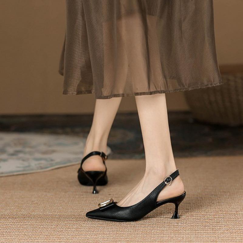 Girly temperament high heels women's new pointed thin heels black professional not tired feet soft leather shoes
