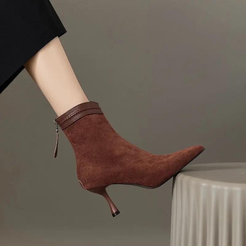 

Модные зимние женские короткие ботинки нового бренда, модные остроносые женские элегантные ботильоны, тонкий высокий каблук, туфли-лодочки для платья, Zapatos De Mujer 39