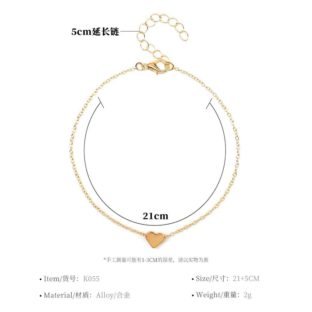 Hot-selling in Europe and America, versatile in summer, simple and sexy heart-shaped love peach heart anklet, wholesale