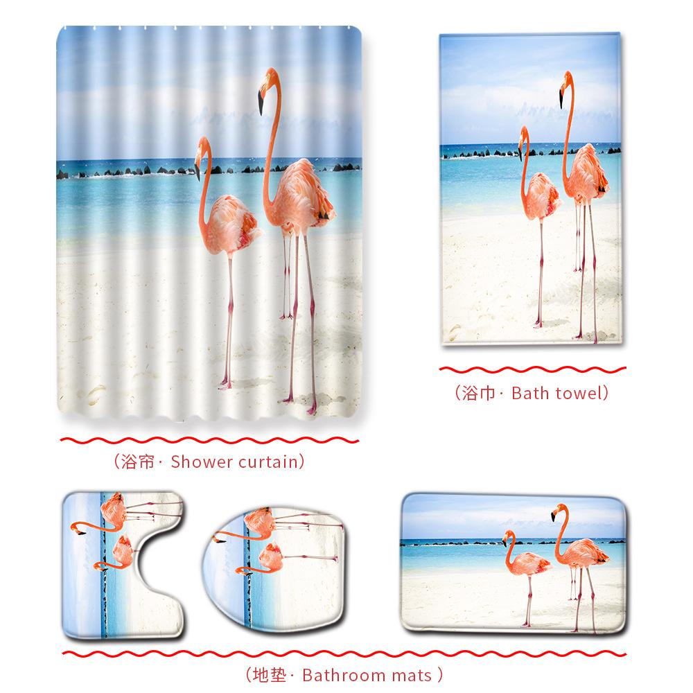 Beach Ocean Bathroom Shower Curtain Bath Towel Floor Mat Five-Piece Set Toilet Toilet Carpet Shower Foot Mat