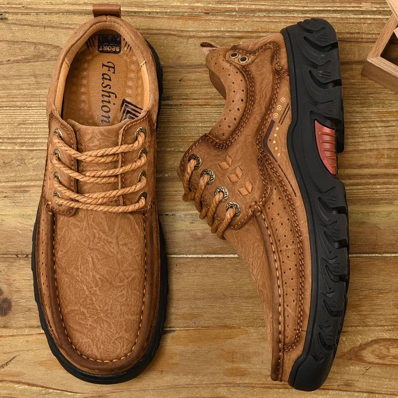 Fashion 2025 New High Quality Men's Shoes Genuine Leather Casual Shoes Waterproof Work Sneakers Cow Leather Loafers Zapatillas Hombre