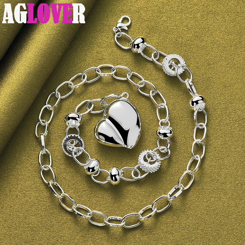 925 Sterling Silver Smooth Hollow Heart Pendant Necklace Jewelry
