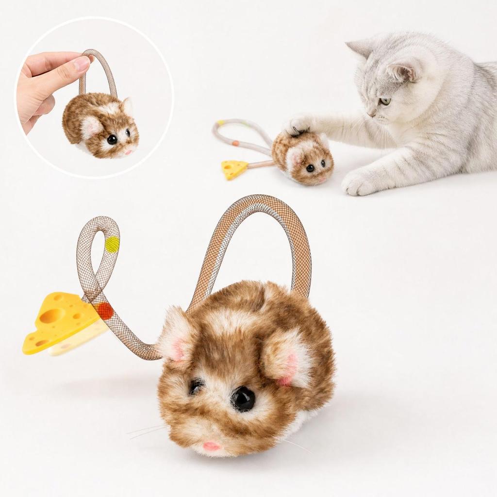 Interactive Rechargeable Toy with Plush and Moving Tail for Indoor Cats