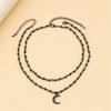 Fashionable Beaded Necklace Moon/Crucifix Pendant Collarbone Chain Elegant Double Layer Neckchain Choker Acccessory