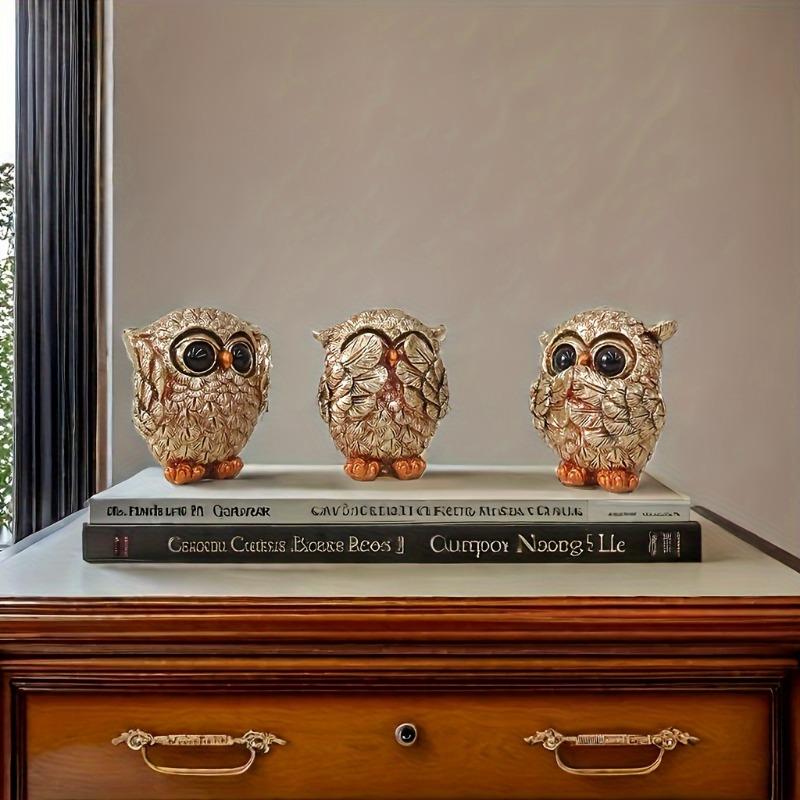 3pcs of Cute European-Style Owl Decorations for The Living Room Office Desk And Home Decor