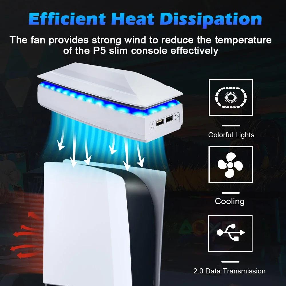 Ventola di Raffreddamento Superiore per PS5 Slim con Luce LED RGB Radiatore Host di Gioco Ventola di Raffreddamento Superiore Antipolvere per Console PS5 Slim