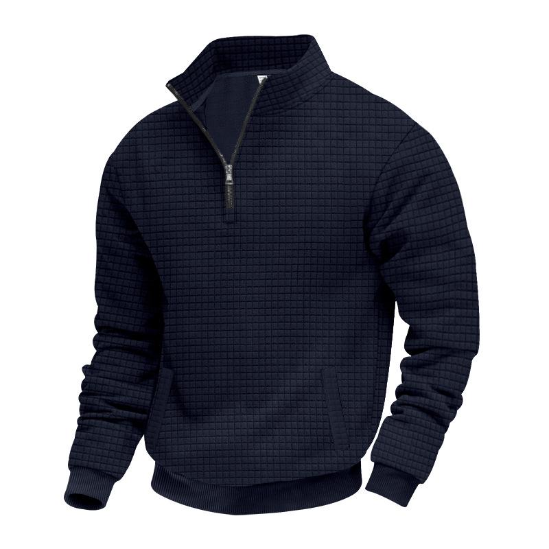Half-zip Sweatshirt for Men Autumn/Winter Jacquard Small Check Pattern Stand-up Collar Casual Pullover Large Size Sweatshirt