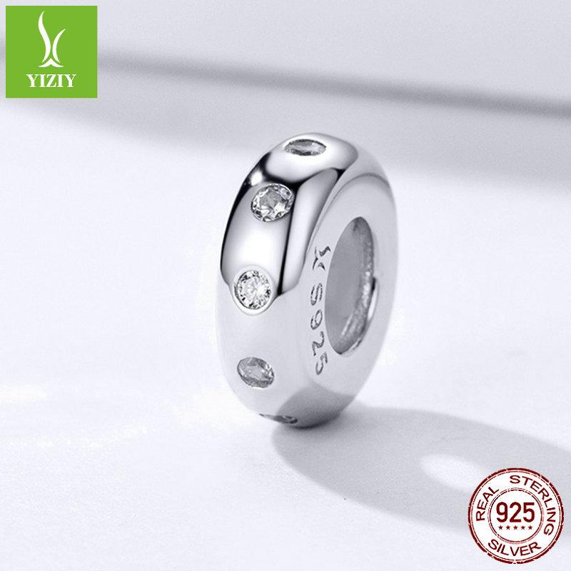 Beaded Bracelet Silicone Silver Accessories Fashion Platinum Plated S925 Sterling Silver Bright Bead Separator Scc1171