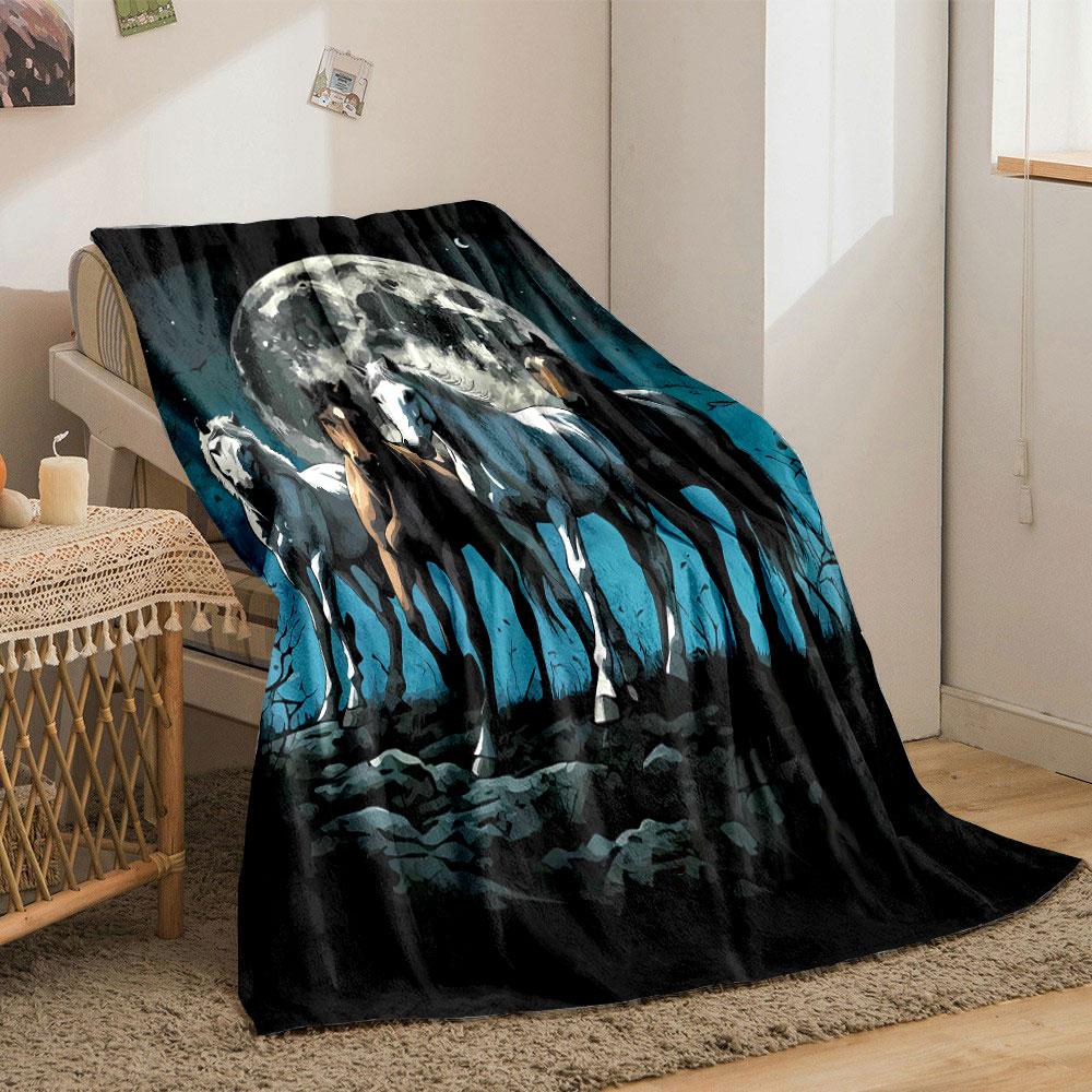 Mondlicht Wilde Pferde Decke Schlafzimmer Decke für Wohnzimmer Sofa Mittagspause Weicher Überwurf für Freundes Festival Geschenk