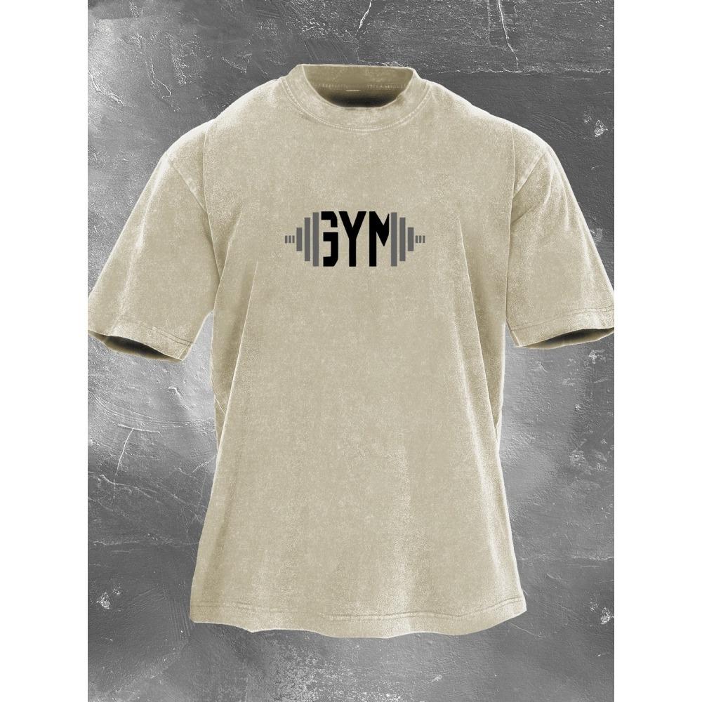 Vintage Washed Oversized GYM T-Shirt Barbell Graphic Workout Shirt Breathable Cotton Fitness Tee Bodybuilding Gym Clothing