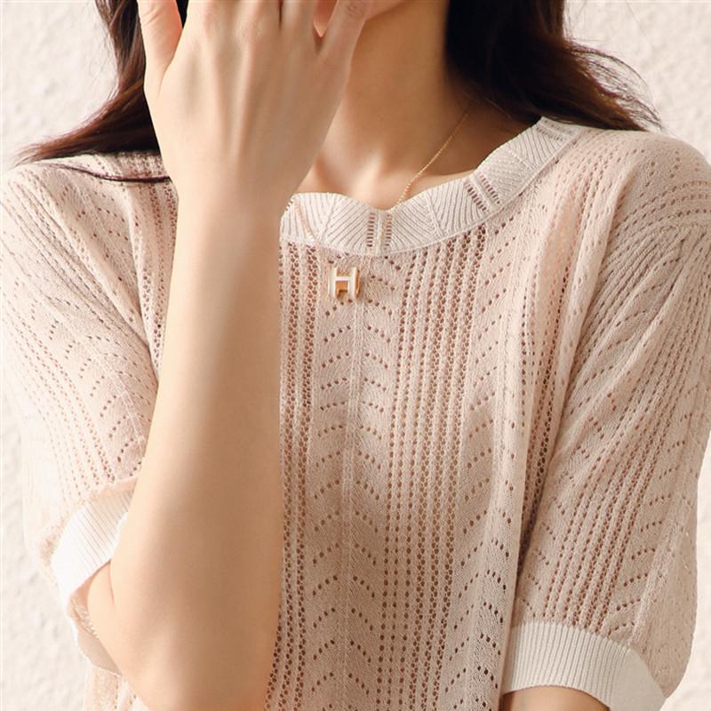 Full-body Hollow Women's Round Neck Sweater for Summer New Loose T-shirt To Make You Look Slim and Versatile Fashionable Top