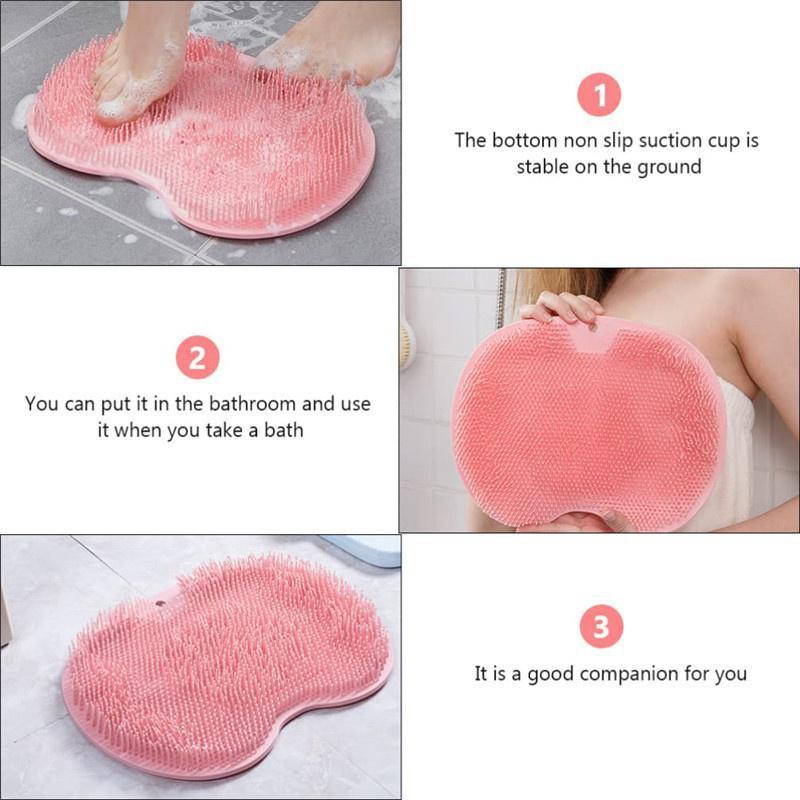 Shower Foot Brush Massage Mat Exfoliating Scrub Shower Back Brush with Suction Cup Foot Wash Brush Nonslip Silicone Bath Mat