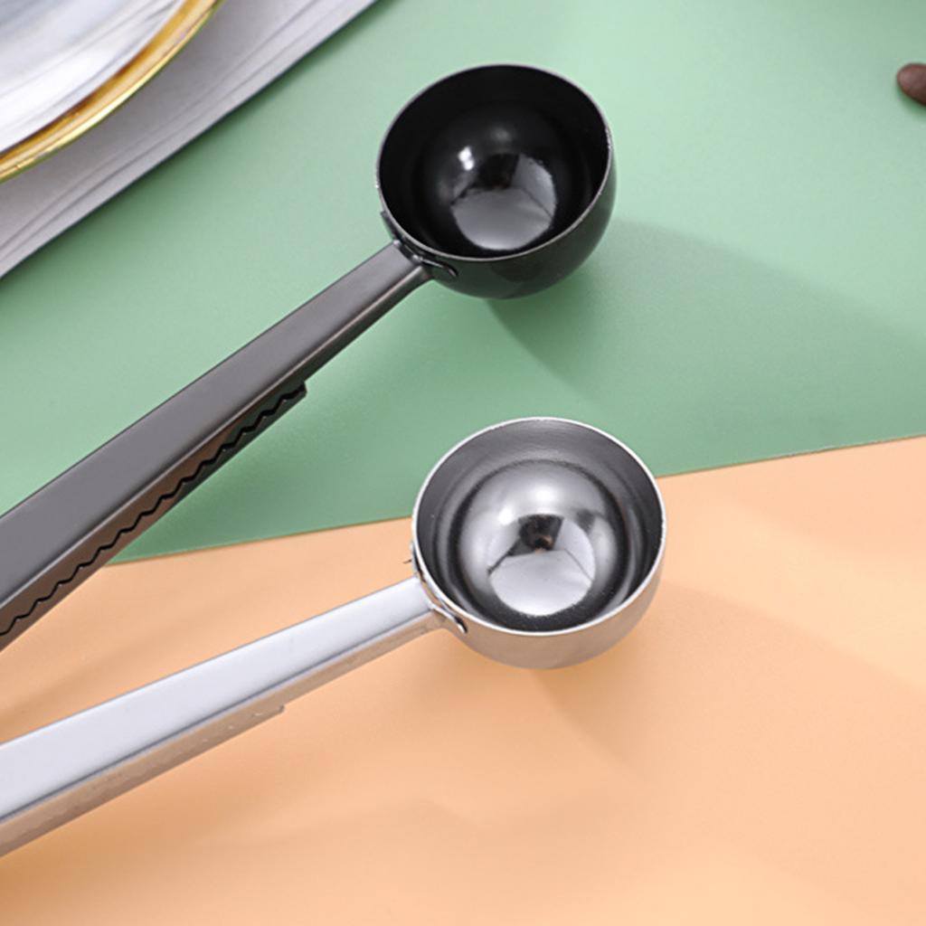 Stainless Steel Coffee Scoops Clip Tablespoon with Multifunctional Sealing Bag Clip for Ground Coffee and Beans