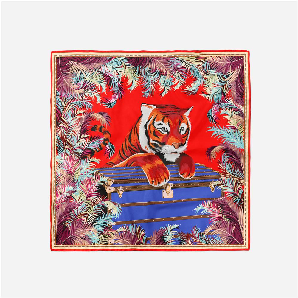 Twill Silk Scarf Woman Giraffe Painting Square Scarves Wraps Bandana Small Hijab Silk Foulards Tie Headband Neckerchief 53CM