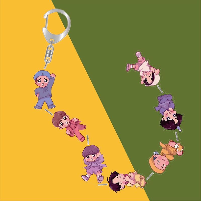 BTS Cute Cartoon Acrylic Chain Keychain, Bangtan Boys Multi-Figure Beaded Charm, Kpop ARMY Fans Bag Accessory