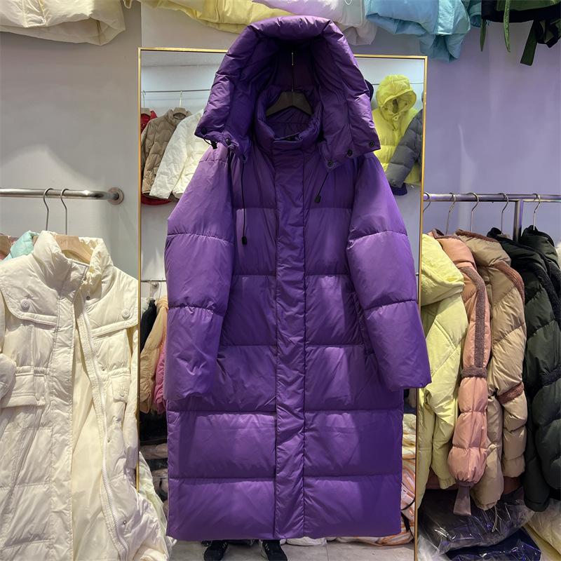 

Зимняя негабаритная пуховая куртка женская средней длины до колена свободная и толстая куртка с капюшоном