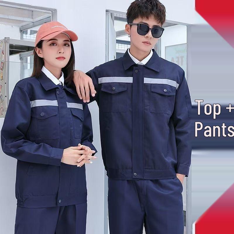 Men's Durable Workwear Set with Reflective Strips - Long Sleeve, Stain-Resistant, Labor Protection, and Professional Uniform for Spring and Autumn.