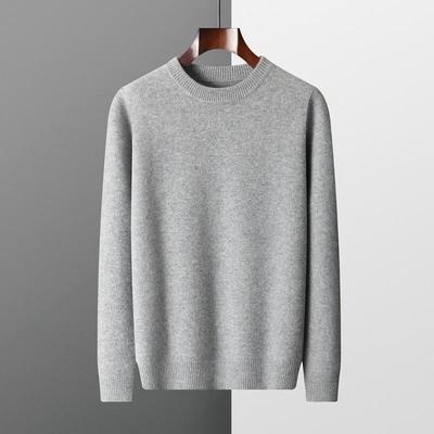 Men's 100% Pure Wool Round Neck Sweater - Warm, Thickened, Middle-Aged, Solid Color, Autumn/Winter Base Layer Knitwear