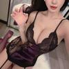 Sex Underwear Purple Lace Hollow Perspective Nightdress Sexy Hip Skirt Suspender Pajamas