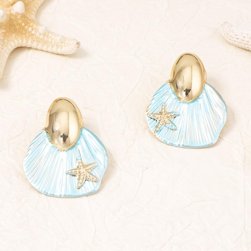 Stainless Steel Shell Earrings Studs Chic Starfish Earrings Trendy Ocean Style Ear Studs Holiday