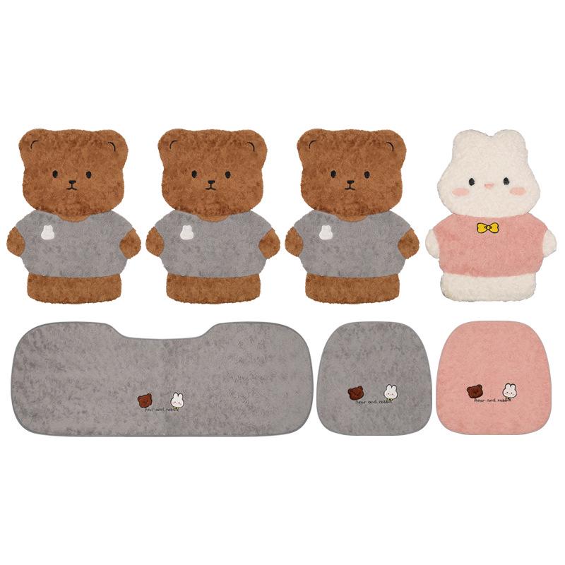 Winter Plush Car Seat Cushion - Cartoon Bear & Rabbit Design